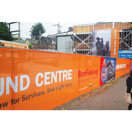 Fence Wrap - Large Format Printing - 13oz Banner with Standard Hems & Grommets in Corners and Every 2 feet.. Click to expand image