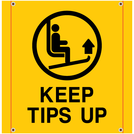 BS19 Lift, keep tips up. High visibility yellow square mesh banner 30x30, high visibility yellow mesh banner 84x30, tear and mildew resistant high tenacity polyester, coated with fade resistant bright yellow vinyl, grommets and sleeves on sides for bamboo poles.. Click to expand image