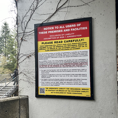 H621 Exclusion of Liability sign at Grouse in Vancouver. Click to expand image