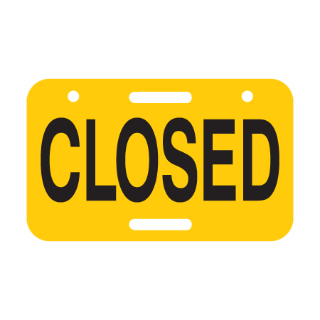 D04 Closed, 11.5" x 7" Yellow rectangle polythylene disc, UV protected and cost effective marking signs, holes on top to hang from rope, slots top and bottom to fit over bamboo poles, trail and ability markers. Click to expand image