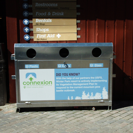 Aluminum 3 Hole Garbage/Recycling Container with Standard Decals.. Click to expand image