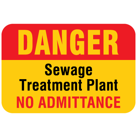 H123 DANGER Sewage Treatment Plant No Admittance 18" x 12" Yellow Reflective Aluminum Sign produced by Inter-Mtn.. Click to expand image