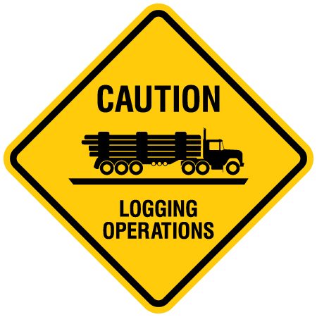 caution logging operations sign by Inter-Mtn.