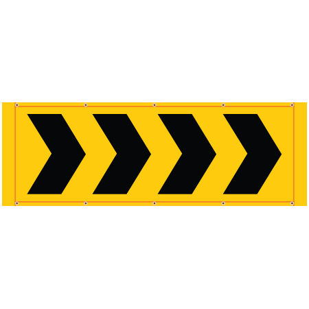 BH20 Chevrons facing Right or Left, high visibility yellow mesh banner 84x30, tear and mildew resistant high tenacity polyester, coated with fade resistant bright yellow vinyl, grommets and sleeves on sides for bamboo poles. Click to expand image