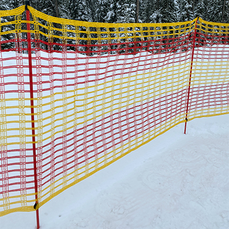BARRIER FENCE - Yellow Red on snow fiberglass pole.. Click to expand image