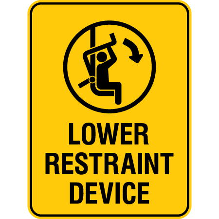 L326 Lower Restraint Device 18" x 24" Yellow Reflective Aluminum lift sign for ski areas - produced by Inter-Mtn.. Click to expand image