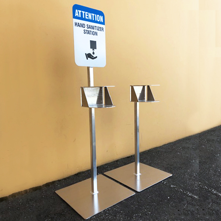 Aluminum Hand Sanitizer Stand - Freestanding 60" Tall with a 12" x 18" Sign Panel.