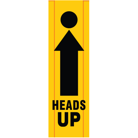 BV08 Heads Up, high visibility yellow vertical mesh banner 18x60, high visibility yellow mesh banner 84x30, tear and mildew resistant high tenacity polyester, coated with fade resistant bright yellow vinyl, grommets and sleeves on sides for bamboo poles. Click to expand image