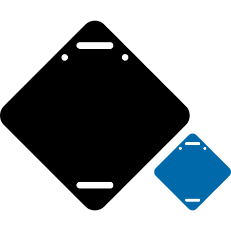 diamond polythylene disc, UV protected and cost effective marking signs, holes on top to hang from rope, slots top and bottom to fit over bamboo poles, trail and ability markers, black and blue.
