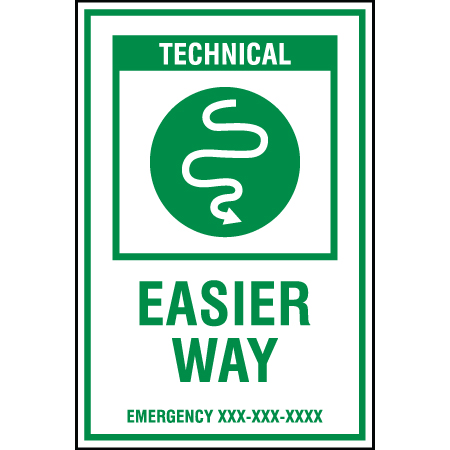 B222 12 x 18, Green Technical Mountain Bike Trail Sign, Easier Way / Emergency #, coroplast and 12 gauge sign grade aluminum sheeted with top quality, high performance print* or vinyl graphics, direct people in all trail systems, technical, cross-country, freeride, downhill, professional, difficulty levels, choose your symbol, custom, mountain bike risk and liability, safety, summer, trail, downhill.. Click to expand image
