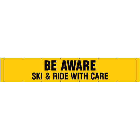 Large banner for Ski Resorts to mark Slow Areas. Made of hi vish mesh, tear and mildew resistant high tenacity polyester, coated with fade resistant high vis orange vinyl, grommets and sleeves on sides for bamboo poles. Click to expand image