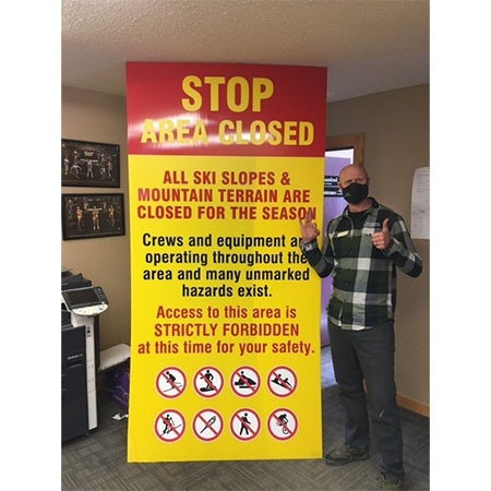 H611 18" x 24" Attention - All ski slopes & mountain terrain are closed for the season, yellow reflective aluminum closure sign with rounded corners - ski area sign - Inter-Mtn.. Click to expand image