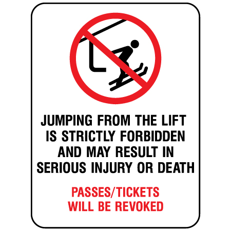 L336 18" x 24" (actual size 45x60cm) Aluminum Sign - Jumping from Lift.... Click to expand image