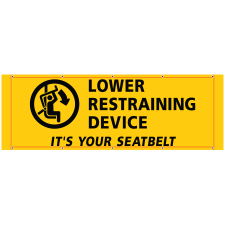 BH11 Lower Restraining Device, high visibility yellow mesh banner 84x30, tear and mildew resistant high tenacity polyester, coated with fade resistant bright yellow vinyl, grommets and sleeves on sides for bamboo poles. Click to expand image