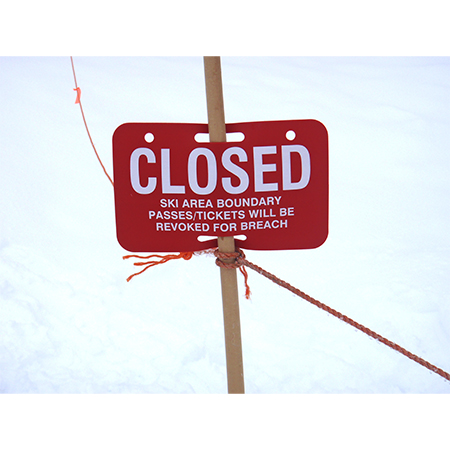 D18 Closed Passes/Tickets will be Revoked for Breach - Red Rectangle Discs 11.5 x 7, polythylene disc, UV protected and cost effective marking signs, holes on top to hang from rope, slots top and bottom to fit over bamboo poles, trail and ability markers.. Click to expand image