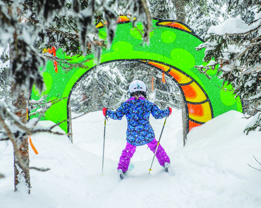 Oversized Character Cutout that was custom-made for Big White Ski Resort using the community's Ogopogo character with kid skiing underneath to show oversized nature. Click to expand image