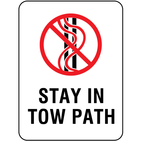 A20 Stay in Tow Path T-Bar Tow Rope 18" x 24" White Reflective Aluminum ANSI sign for ski areas produced by Inter-Mtn.. Click to expand image