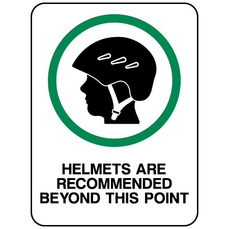 T40 18" x 24" Helmets are Recommended Beyond This Point, Aluminum Signs, terrain park sign with rounded corners - ski area sign - Inter-Mtn.. Click to expand image