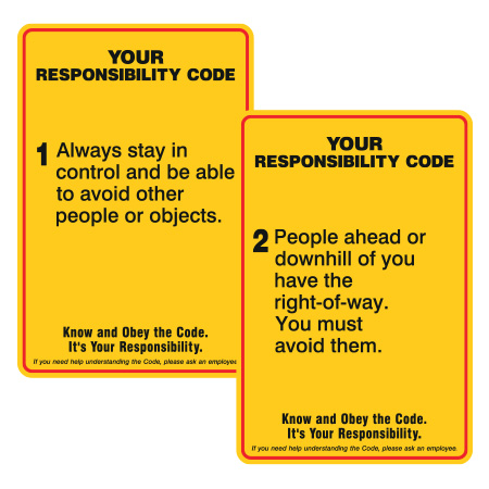 H605 Your Responsibility Code (US), yellow reflective aluminum liability sign with rounded corners - ski area sign - Inter-Mtn.. Click to expand image