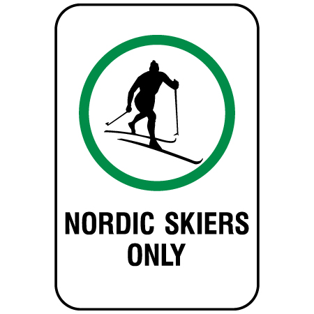 W169 Nordic Skiers Only 12" x 18", white reflective aluminum nordic sign with rounded corners - ski area sign - Inter-Mtn.. Click to expand image
