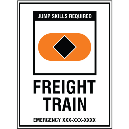 B208 18 x 24, Black Diamond Freeride Mountain Bike Trail Sign, Freight Train, Emergency #, coroplast and 12 gauge sign grade aluminum sheeted with top quality, high performance print* or vinyl graphics, direct people in all trail systems, technical, cross-country, freeride, downhill, professional, difficulty levels, choose your symbol, custom, mountain bike risk and liability, safety, summer, trail, downhill.. Click to expand image