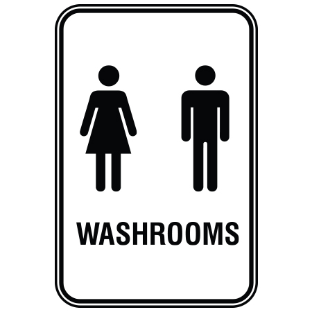 S129 Washrooms 12" x 18" White Reflective Aluminum Sign for ski areas produced by Inter-Mtn.. Click to expand image
