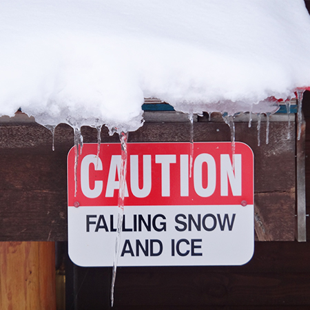 H126 CAUTION Falling Ice and Snow 24" x 18" White Reflective Aluminum Sign produced by Inter-Mtn.. Click to expand image