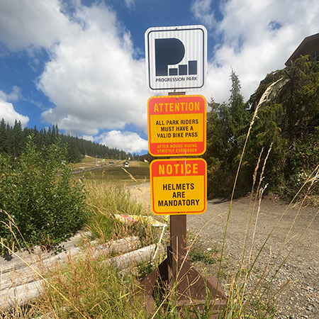Attention all park riders must have a valid pass, after hours riding, Mountain bike risk and liability, safety, summer, trail, downhill, available on white or yellow coroplast and 12 gauge sign grade aluminum sheeted with top quality, high performance print* or vinyl graphics.. Click to expand image