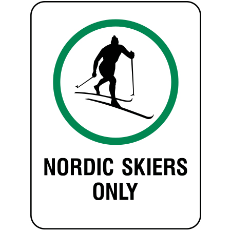 W169 Nordic Skiers Only 18" x 24", white reflective aluminum nordic sign with rounded corners - ski area sign - Inter-Mtn.. Click to expand image