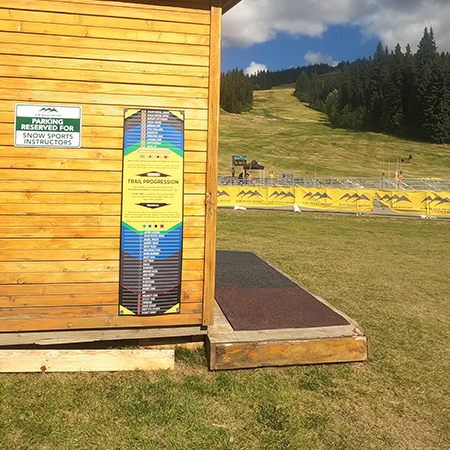 B853 Trail Progression, coroplast, 12 gauge sign grade aluminum, print, mountain bike, bike park, trail sign, level of difficulty, trail names.. Click to expand image