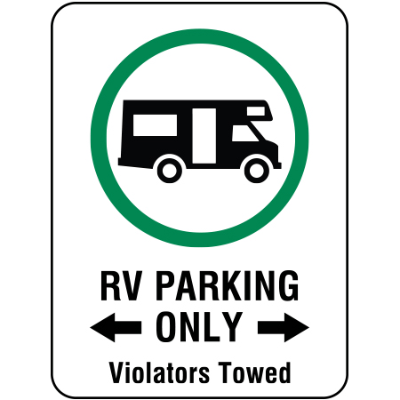 S117 RV parking only, violators towed, 18 x 24. Reflective aluminum, traffic sign for all parks, recreational facilities, municipal, city, town. Rules and conditions of your specific area, jurisdiction, produced by Inter-Mtn.. Click to expand image