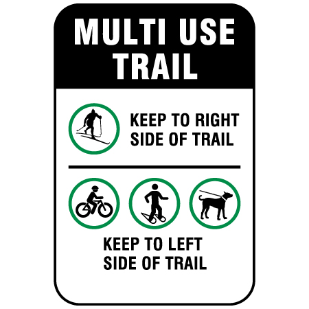 W172 Multi Use Trail - Keep To Right/Left 12" x 18", white reflective aluminum nordic sign with rounded corners - ski area sign - Inter-Mtn.. Click to expand image
