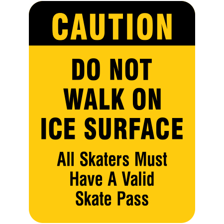 W262 Caution - Do Not Walk on Ice Surface 18" x 24", yellow reflective aluminum winter adventure sign with rounded corners - ski area sign - Inter-Mtn.. Click to expand image