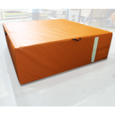 Crash Mat with Foam 8' x 7.5' x 30" with Mesh Air Release and 4 Webbing Handles Sewn into Seam with Velcro Closure - Yellow 18oz Vinyl.. Click to expand image
