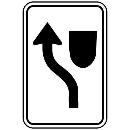 R-014 Keep left arrow, 12 x 18. Reflective aluminum, traffic sign for all parks, recreational facilities, municipal, city, town. Rules and conditions of your specific area, jurisdiction, produced by Inter-Mtn.. Click to expand image