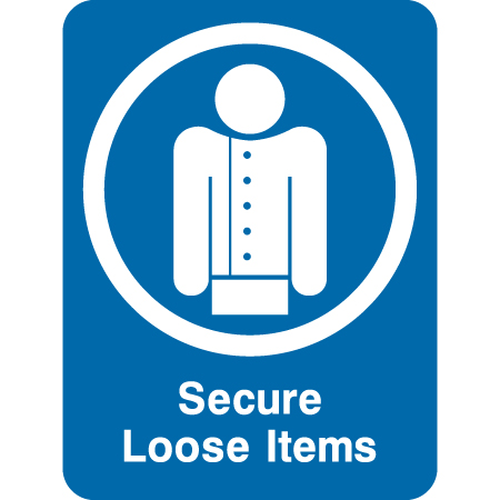 Z11 Secure Loose Items 18" x 24", blue reflective aluminum CSA - Z98 sign with rounded corners - ski area sign - Inter-Mtn.. Click to expand image