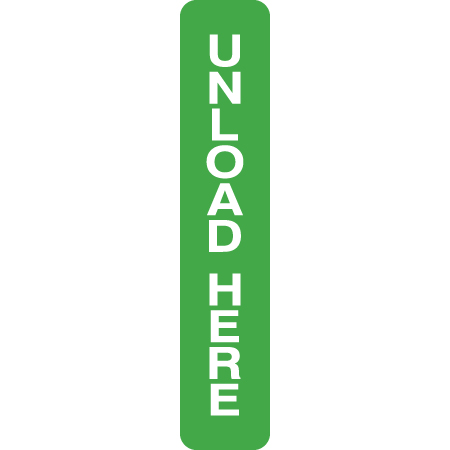 D71 Unload Here - Green Rectangle Disc 4" x 20", polythylene disc, UV protected and cost effective marking signs, holes on top to hang from rope, slots top and bottom to fit over bamboo poles, trail and ability markers.. Click to expand image
