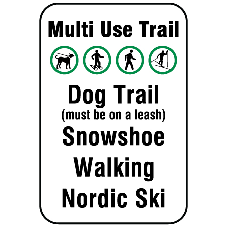 W208 Multi Use Trail 12" x 18", White reflective aluminum winter adventure sign with rounded corners - ski area sign - Inter-Mtn.. Click to expand image