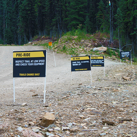 B860 B861 B862 B864 36 x 24, Crashes Can Happen On Your 1st Lap, coroplast, 12 gauge sign grade aluminum sheeted with top quality prismatic reflective, high performance print or vinyl graphics, important information, liability, you assume the risk of injury, mountain bike, bike park, trail sign.. Click to expand image