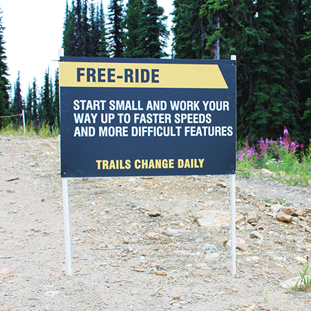 B861 36 x 24, Free-Ride. Start Small And Work Your Way Up To Faster Speeds And More Difficult Features, coroplast, 12 gauge sign grade aluminum sheeted with top quality prismatic reflective, high performance print or vinyl graphics, important information, liability, you assume the risk of injury, mountain bike, bike park, trail sign.. Click to expand image