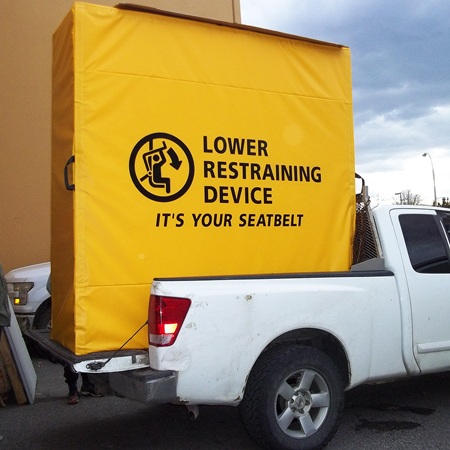 Crash Mat with Foam 8' x 7.5' x 30" with Mesh Air Release and 4 Webbing Handles Sewn into Seam with Velcro Closure - Yellow 18oz Vinyl.. Click to expand image