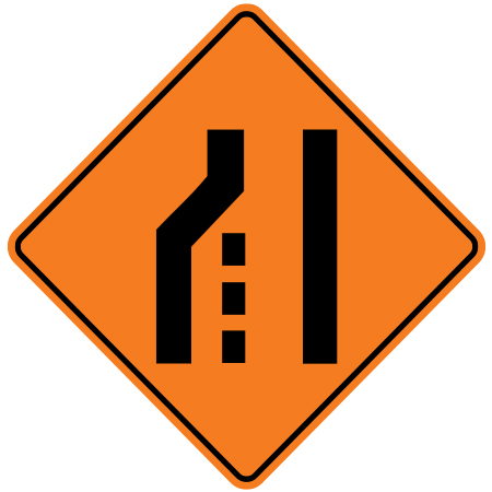 C-130 Lane closed merge right, 30 x 30. Reflective aluminum, traffic and construction sign for all parks, recreational facilities, municipal, city, town. Rules and conditions of your specific area, jurisdiction, produced by Inter-Mtn.