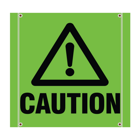 BS02 Caution, high visibility green square mesh banner 30x30, tear and mildew resistant high tenacity polyester, coated with fade resistant high vis green vinyl, grommets and sleeves on sides for bamboo poles. Click to expand image