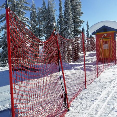 B Net Fencing 2m x 20m UV Resistant - 65mm Square Mesh with Top and Bottom Connection Loops - Comes Pre-Assembled with 9 Polycarbonate Poles 2.5m Tall - Red.. Click to expand image