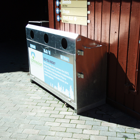 Aluminum 3 Hole Garbage/Recycling Container with Standard Decals.. Click to expand image