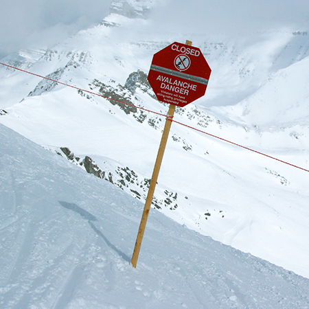 H316 Closed/Caution Avalanche Danger - Flip Sign, yellow and red reflective aluminum octagon closure sign - ski area sign - Inter-Mtn.. Click to expand image
