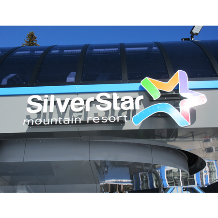 Custom designed signs identify lifts and buildings. Logos provide photo and branding opportunities. Aluminum panels or cut metal letters and logos.. Click to expand image