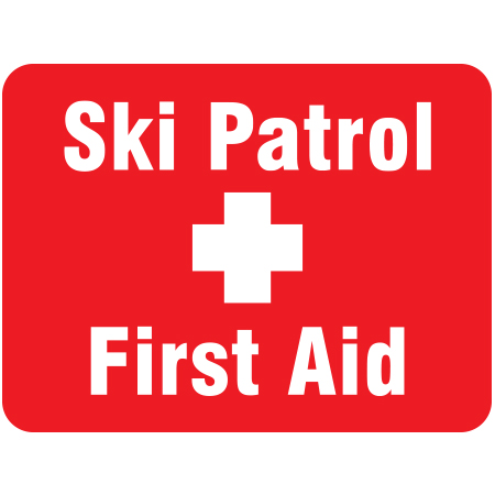 H122 Ski Patrol First Aid 24" x 18" Red Reflective Aluminum Sign produced by Inter-Mtn.. Click to expand image