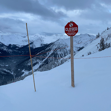 H313 Closed - Avalanche Danger octagon 24" x 24", 18" x 18", red reflective aluminum closure sign - ski area sign - Inter-Mtn.. Click to expand image