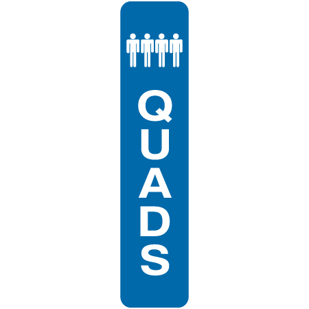 L106 Quads 4" x 18" Blue Reflective Aluminum lift sign for ski areas produced by Inter-Mtn.. Click to expand image
